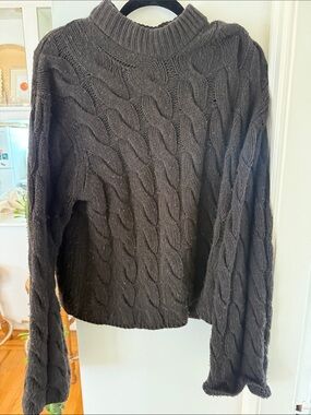 Theory Brown Cable Knit Mock Neck Sweater